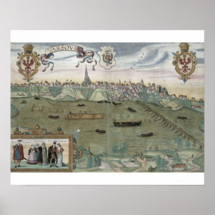Map of Warsaw, from 'Civitates Orbis Terrarum' by Poster