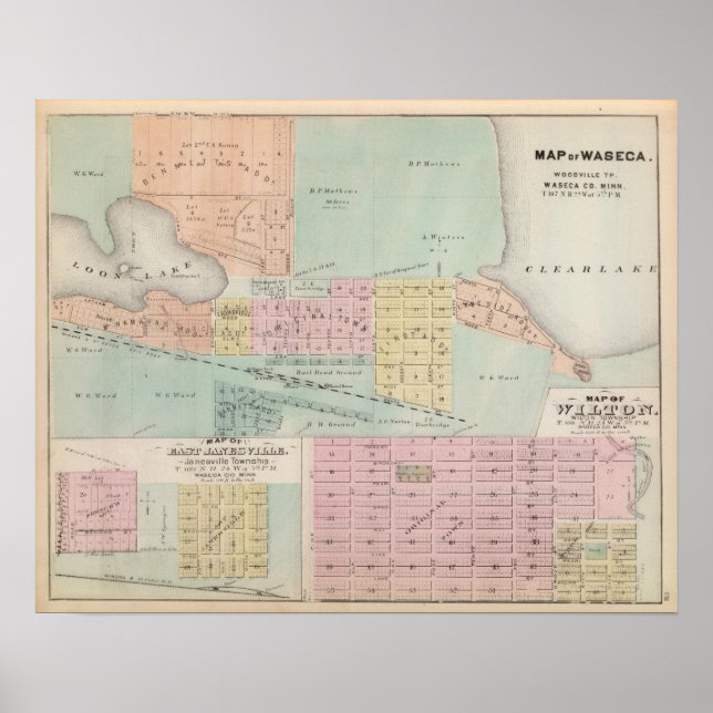 Map of Waseca, Minnesota Poster (Front)