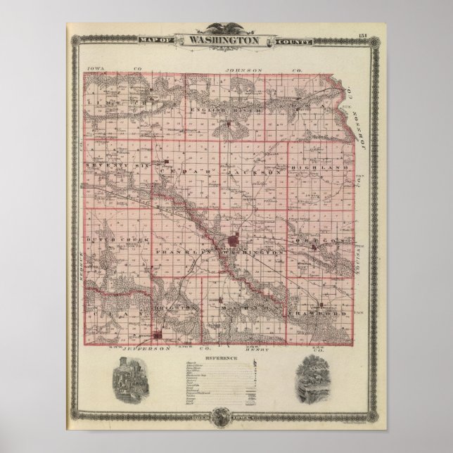 Map of Washington County, State of Iowa Poster (Front)