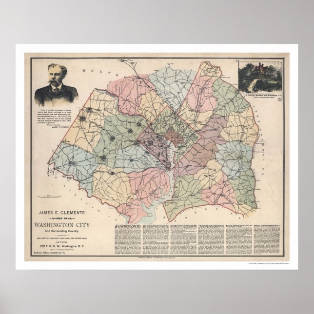 Map of Washington DC Suburbs by Clements 1891 Poster (Front)