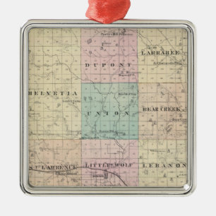 Map of Waupaca County, State of Wisconsin Metal Tree Decoration