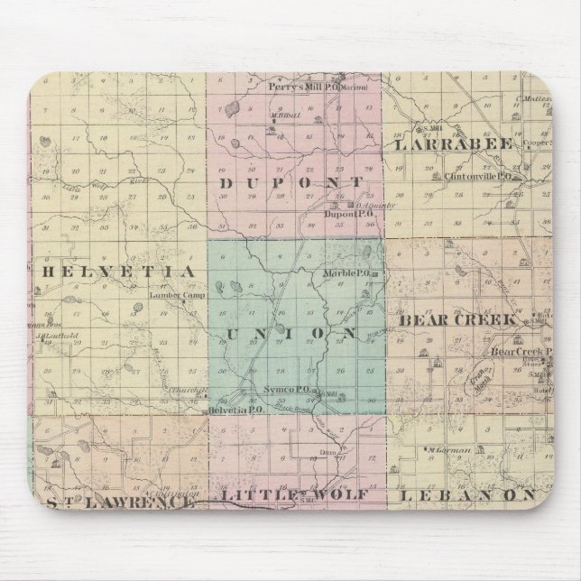 Map of Waupaca County, State of Wisconsin Mouse Pad (Front)