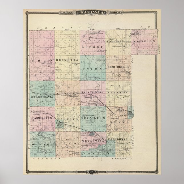 Map of Waupaca County, State of Wisconsin Poster (Front)