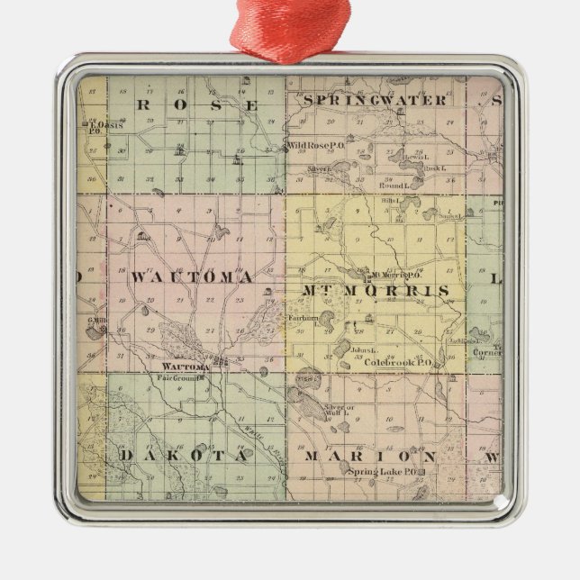 Map of Waushara County, Necedah and Wautoma Metal Ornament (Front)