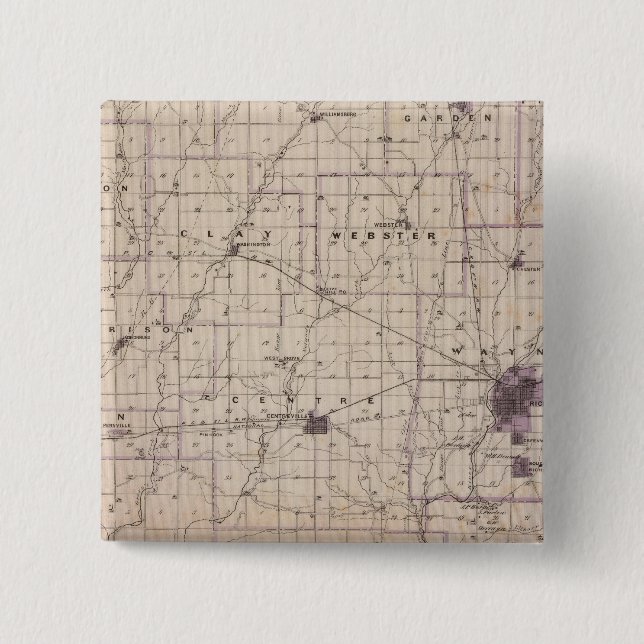 Map of Wayne County 2 15 Cm Square Badge (Front)