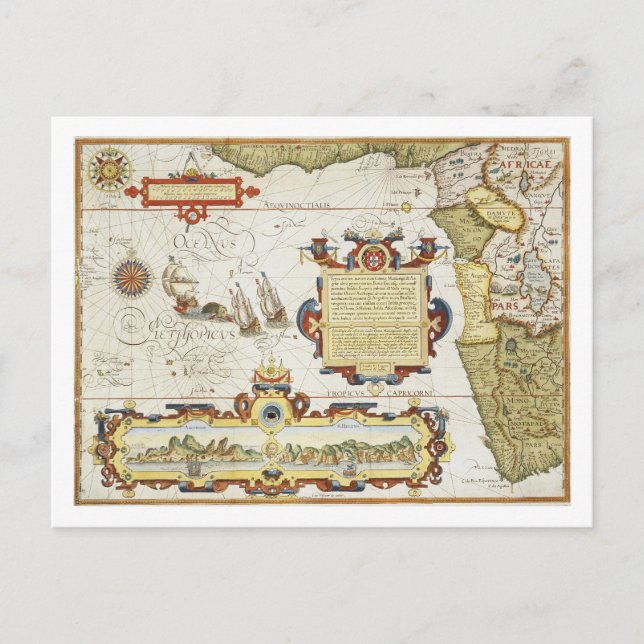 Map of West African coastline, 1596 (hand coloured Postcard (Front)