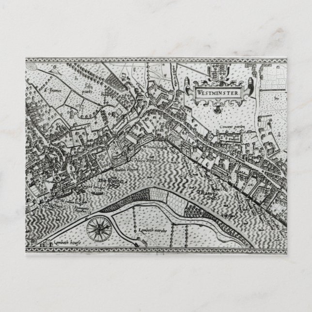 Map of Westminster from 'Speculum Britannia' Postcard (Front)