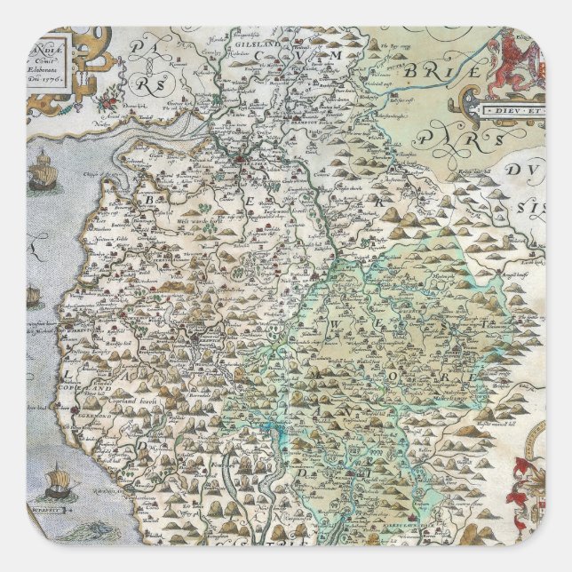 Map of Westmorland and Cumberland | 1576 Square Sticker (Front)