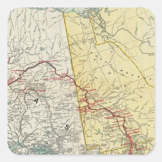 Map Of White Pass & Yukon Route And Connections Square Sticker (Front)