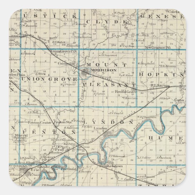 Map of Whiteside County Square Sticker (Front)