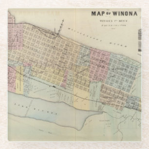Map of Winona, Minnesota Glass Coaster