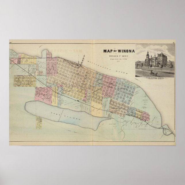 Map of Winona, Minnesota Poster (Front)