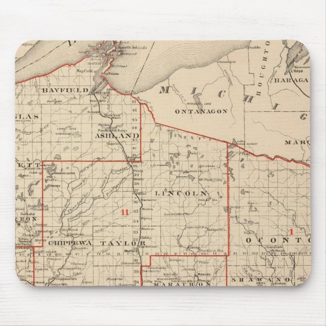 Map of Wisconsin showing senatorial districts Mouse Pad (Front)