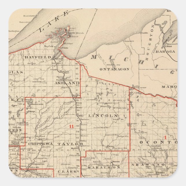 Map of Wisconsin showing senatorial districts Square Sticker (Front)