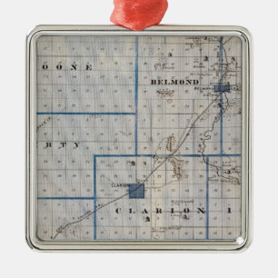 Map of Wright County, State of Iowa Metal Tree Decoration