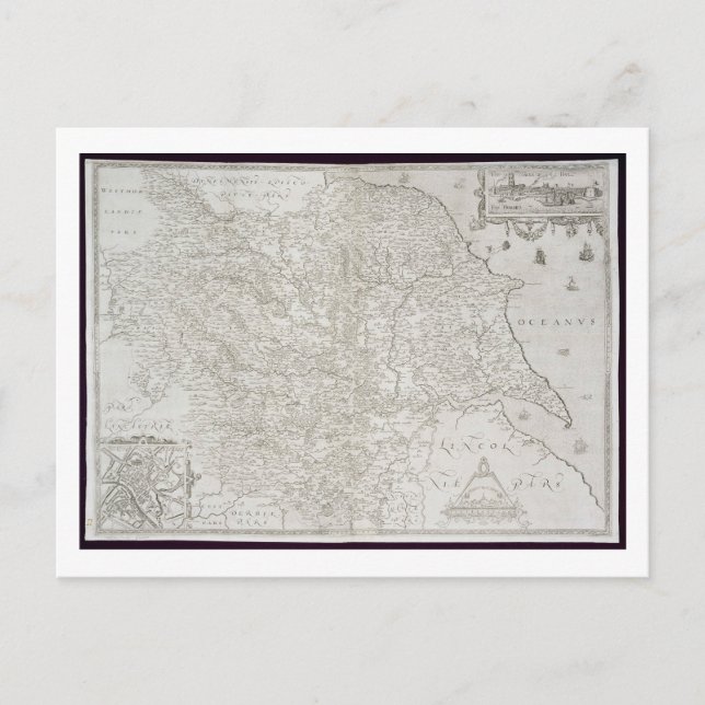 Map of Yorkshire, engraved by William Web, publish Postcard (Front)