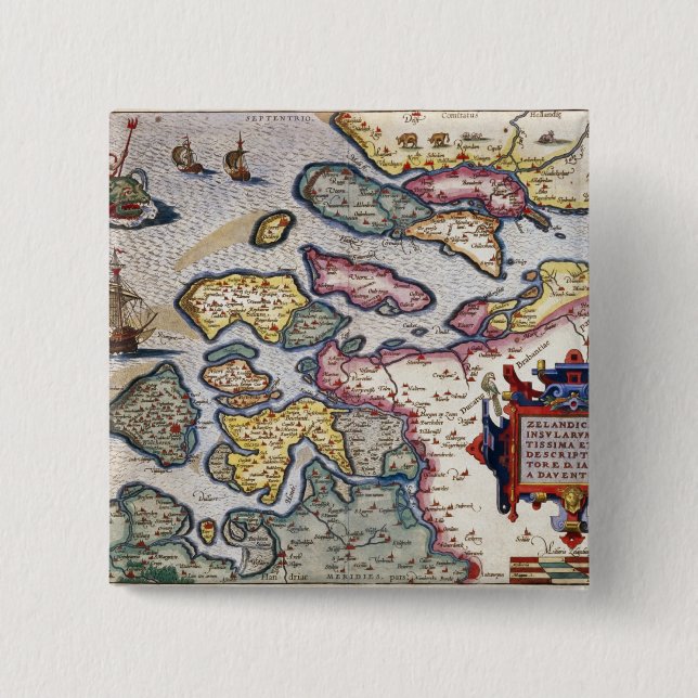 Map of Zeeland, c.1560 15 Cm Square Badge (Front)