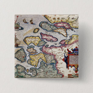 Map of Zeeland, c.1560 15 Cm Square Badge