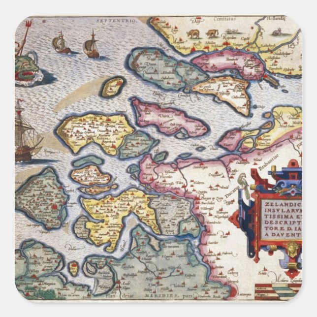 Map of Zeeland, c.1560 Square Sticker (Front)