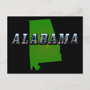 Map Outline and Picture Text of Alabama Postcard