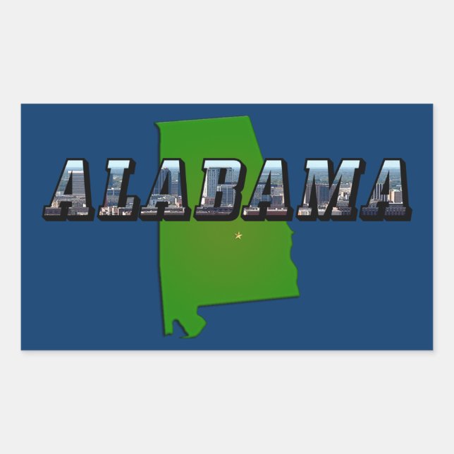 Map Outline and Picture Text of Alabama Rectangular Sticker (Front)