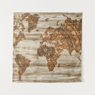 Map paper wood information tapestry