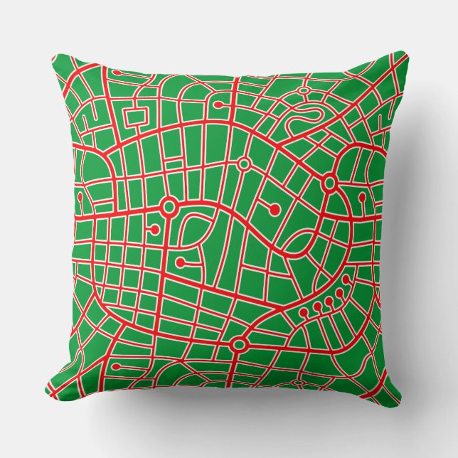 Map Pattern 030520 - Red White and Grass Green Cushion (Front)