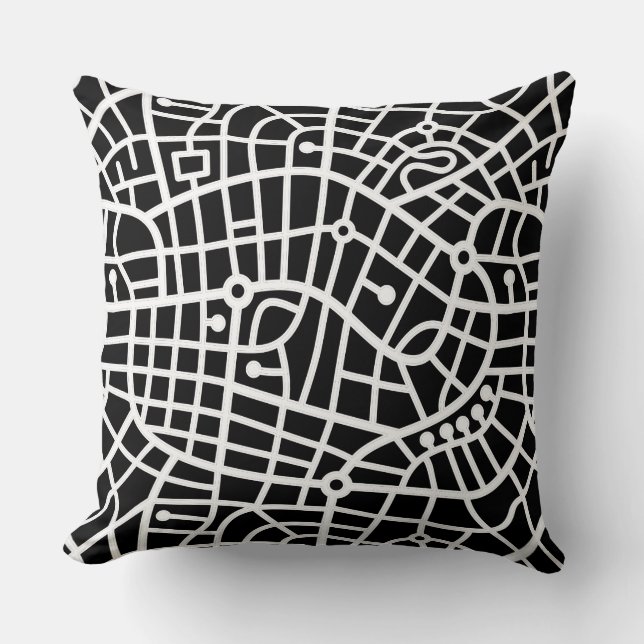 Map Pattern 030520 - White on Black Cushion (Front)