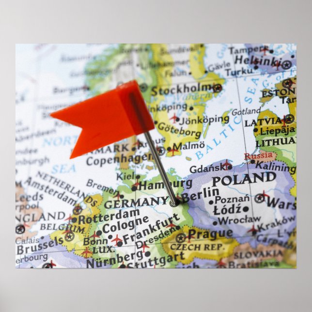 Map pin placed in Berlin, Germany on map, Poster (Front)