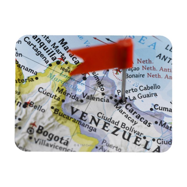 Map pin placed in Caracas, Venezuela on map, Magnet (Horizontal)