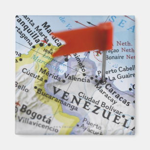 Map pin placed in Caracas, Venezuela on map, Magnet