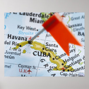 Map pin placed in Havana, Cuba on map, close-up Poster