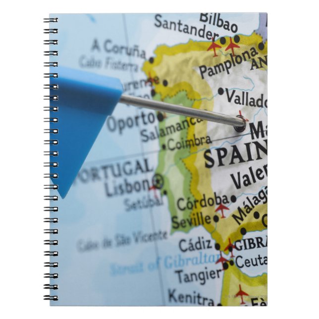 Map pin placed in Madrid, Spain on map, close-up Notebook (Front)