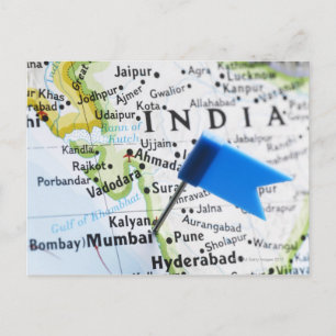 Map pin placed in Mumbai, India on map, close-up Postcard