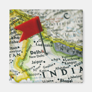 Map pin placed in New Delhi, India on map, Magnet