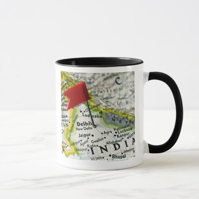 Map pin placed in New Delhi, India on map, Mug (Right)