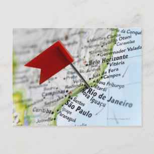 Map pin placed in Rio de Janeiro, Brazil on map, Postcard
