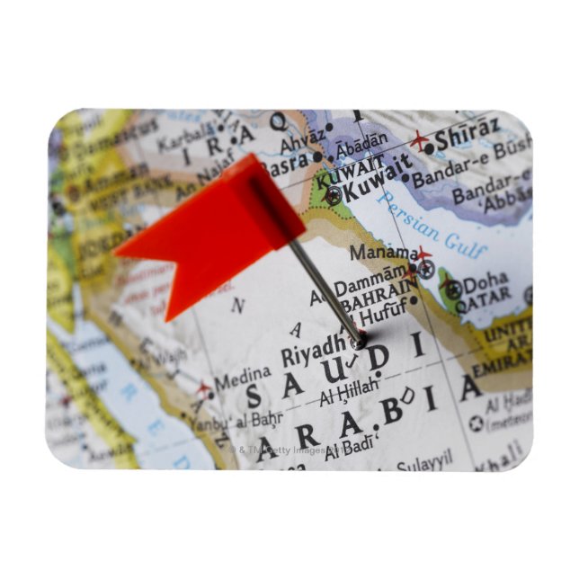 Map pin placed in Riyadh, Saudi Arabia on map, Magnet (Horizontal)
