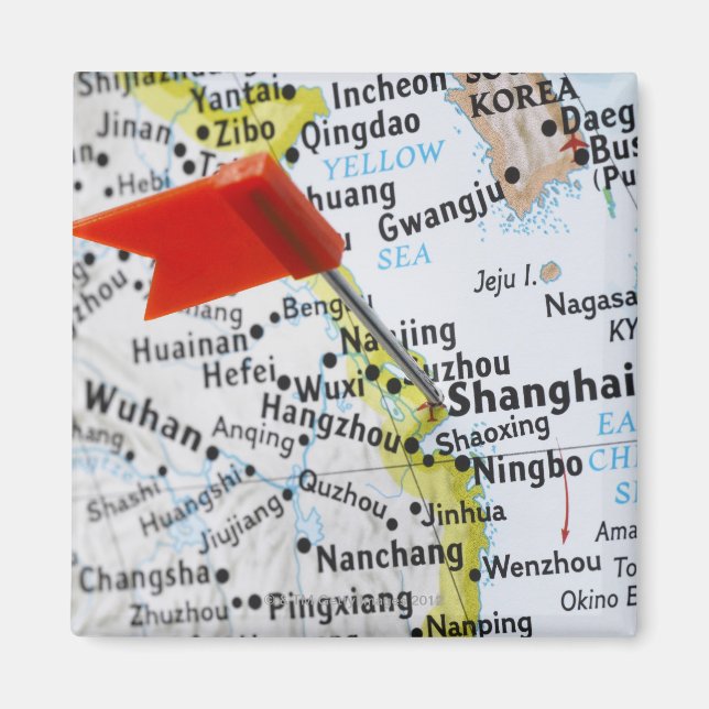 Map pin placed in Shanghai, China on map, Magnet (Front)