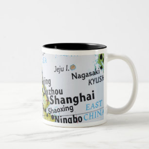 Map pin placed in Shanghai, China on map, Two-Tone Coffee Mug