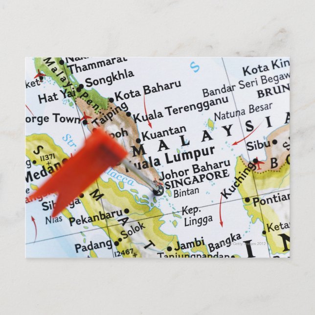 Map pin placed in Singapore on map, close-up Postcard (Front)