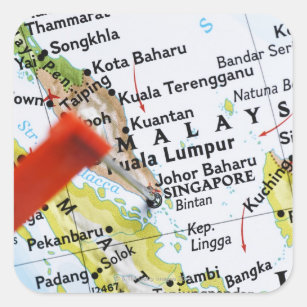 Map pin placed in Singapore on map, close-up Square Sticker