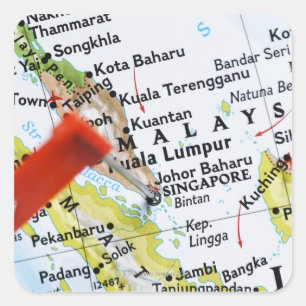 Map pin placed in Singapore on map, close-up Square Sticker