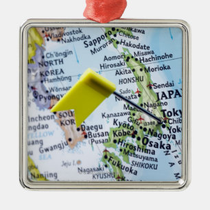 Map pin placed in Tokyo, Japan on map, close-up Metal Tree Decoration