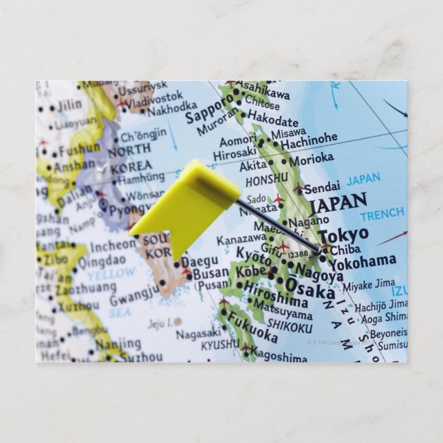 Map pin placed in Tokyo, Japan on map, close-up Postcard (Front)