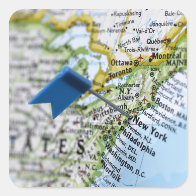 Map pin placed on New York City on map, close-up Square Sticker (Front)