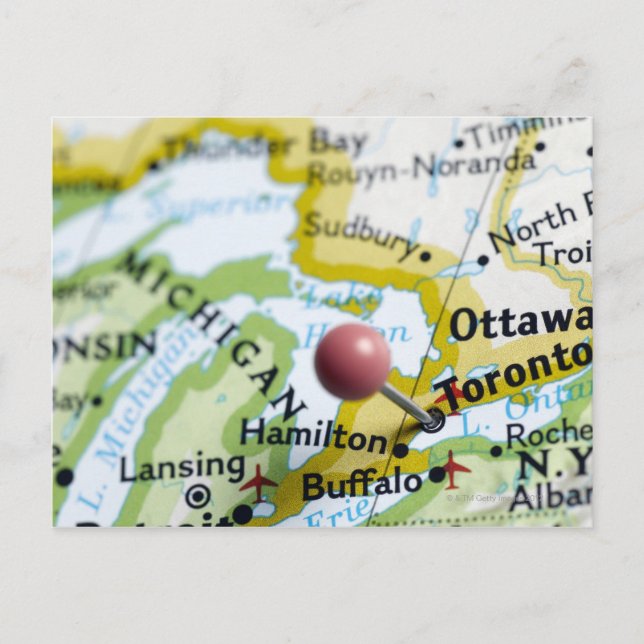 Map pin placed on Toronto, Canada on map, Postcard (Front)