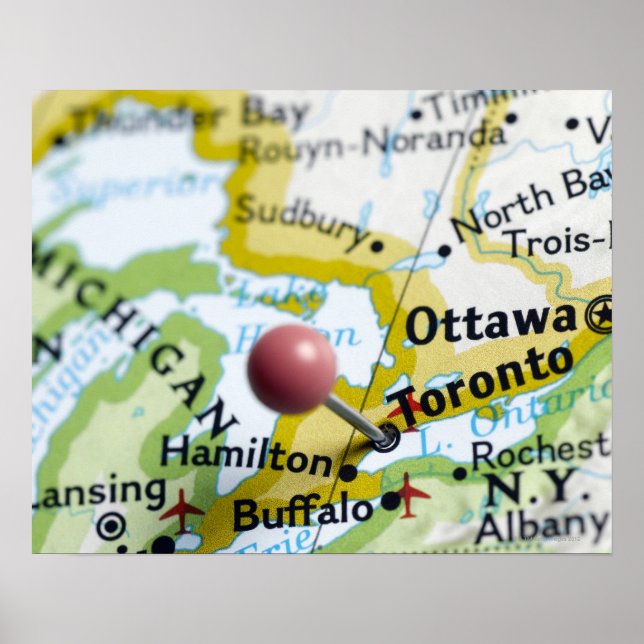 Map pin placed on Toronto, Canada on map, Poster (Front)