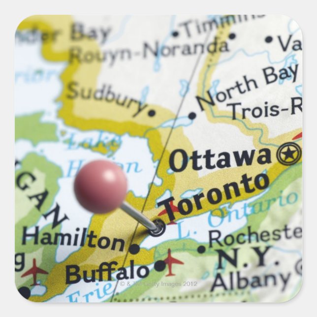 Map pin placed on Toronto, Canada on map, Square Sticker (Front)