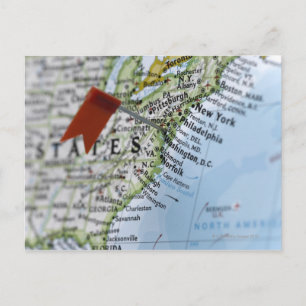 Map pin placed on Washington, D.C. on map, Postcard